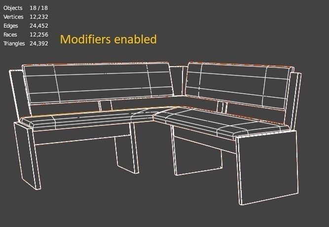 Wooden Dining bench Free low-poly 3D model_5