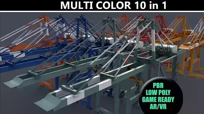 PBR Quayside Container Crane V2 - Multi color Pack 3D Model Collection