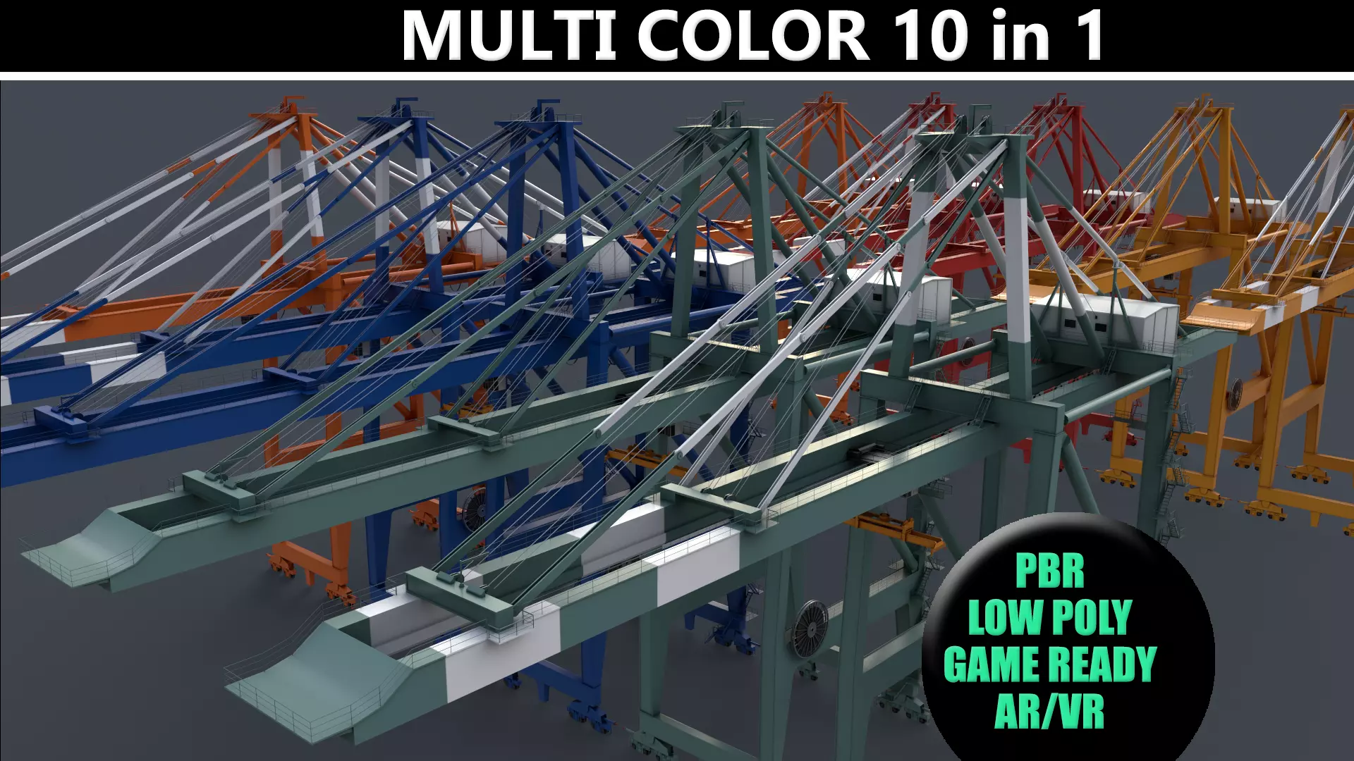 PBR Quayside Container Crane V2 - Multi color Pack 3D Model Collection_0