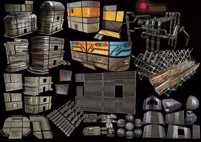 sci fi Modular architectural design - low-poly construction 3D Model Collection