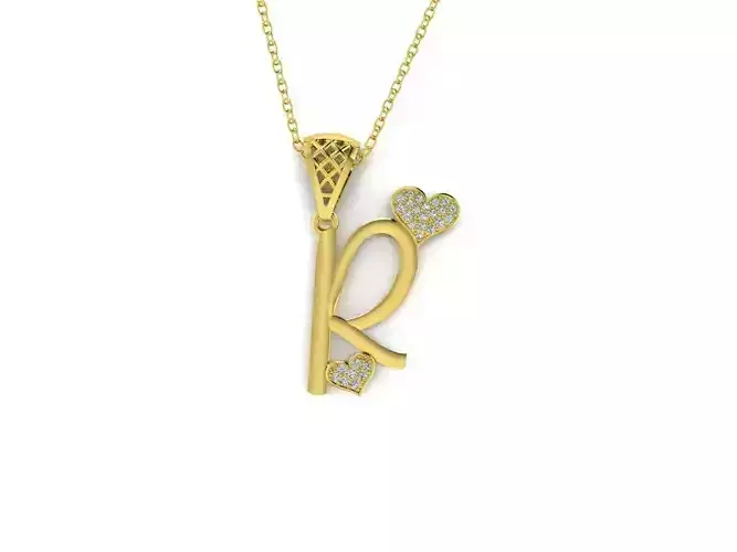  Diamond Alphabet Pendant Heart Letter R