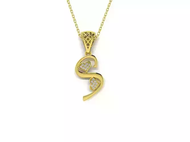  Diamond Alphabet Pendant Heart Letter S