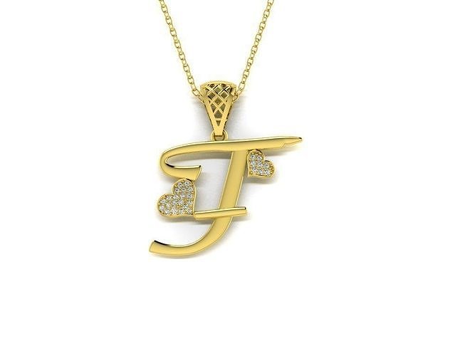 Diamond Alphabet Pendant Heart Letter T 3D print model