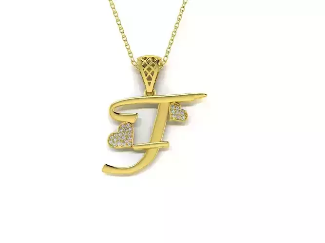 Diamond Alphabet Pendant Heart Letter T