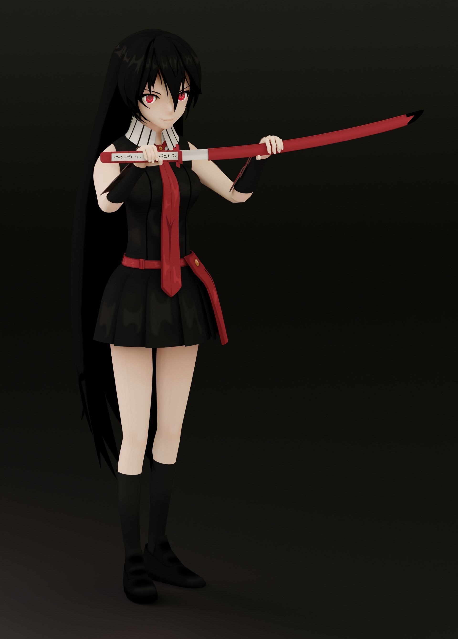 Akame Anime Female - Akame Ga Kill Low-poly 3D model_5