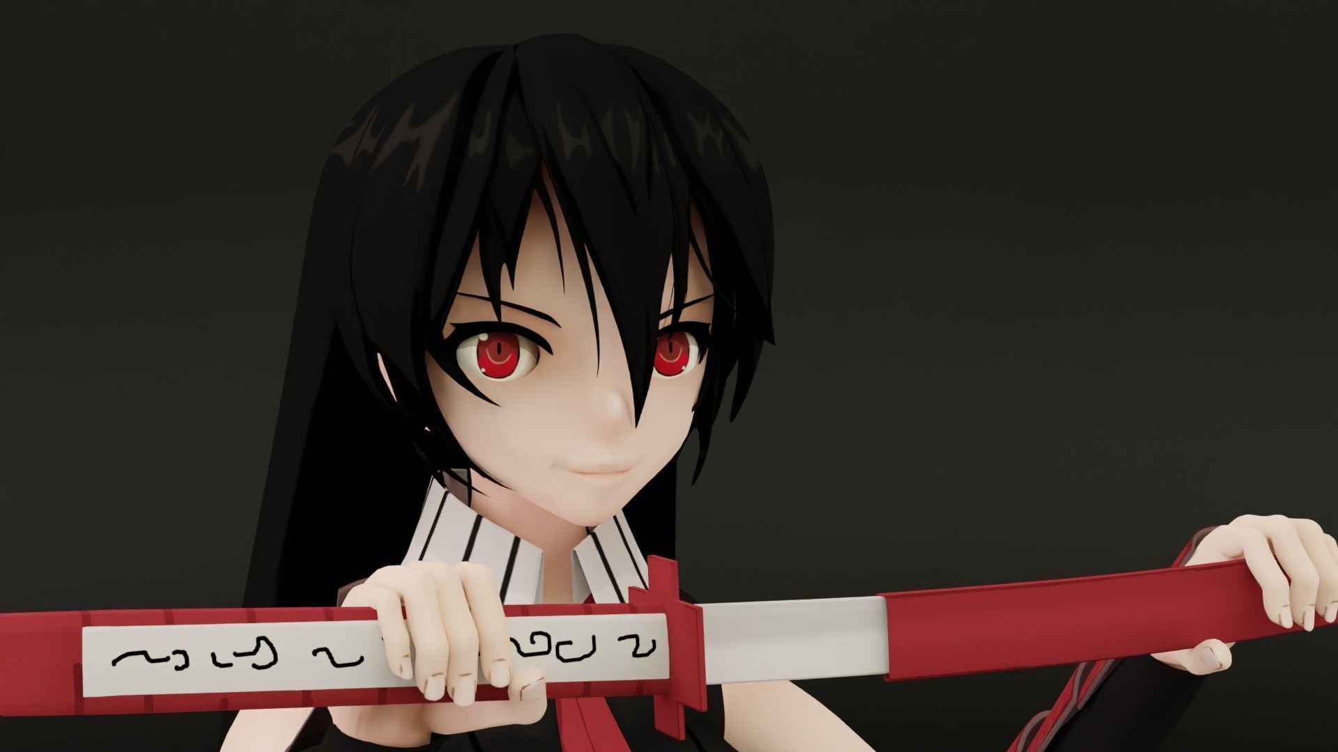 Akame Anime Female - Akame Ga Kill Low-poly 3D model_3