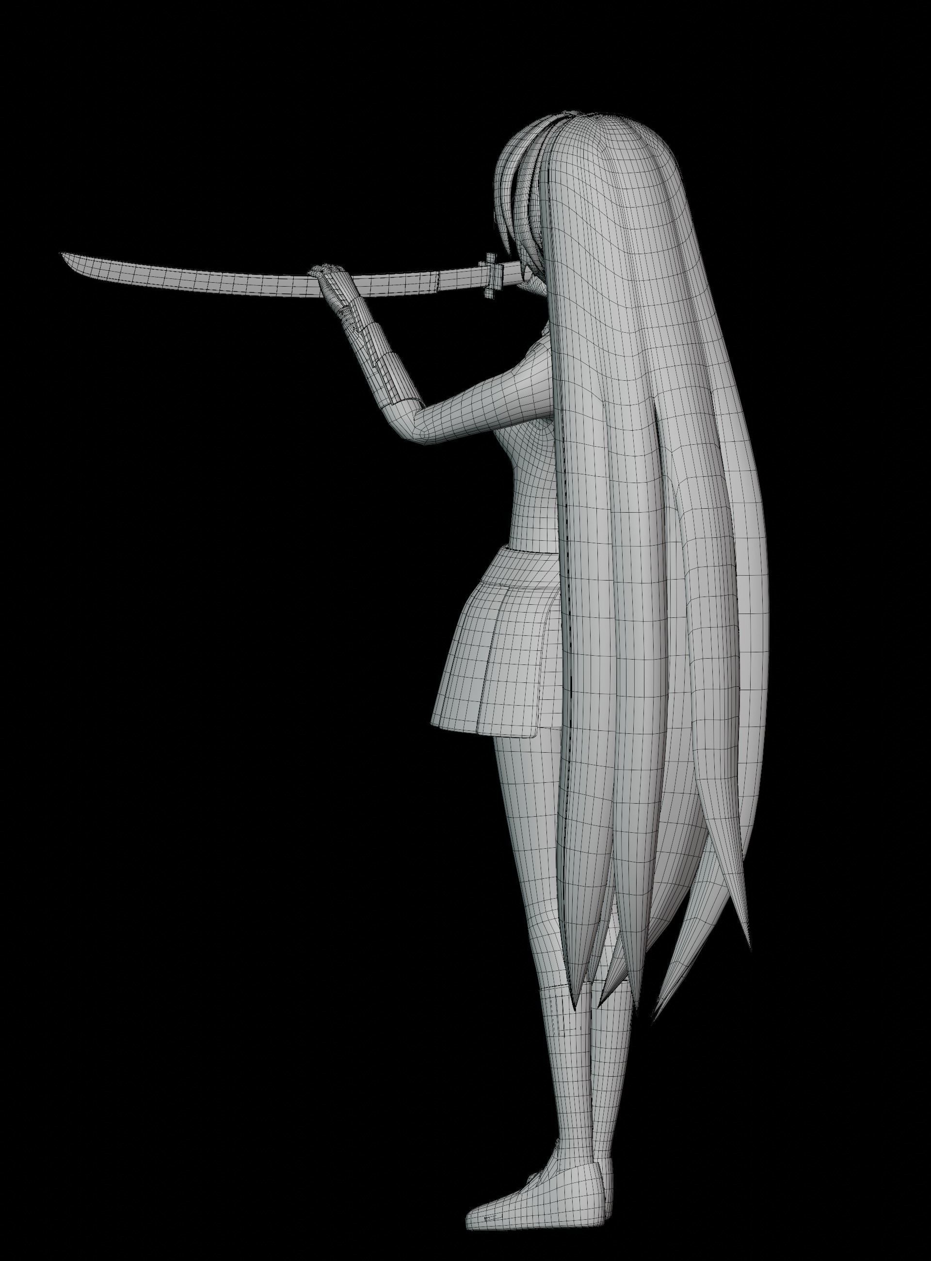 Akame Anime Female - Akame Ga Kill Low-poly 3D model_24