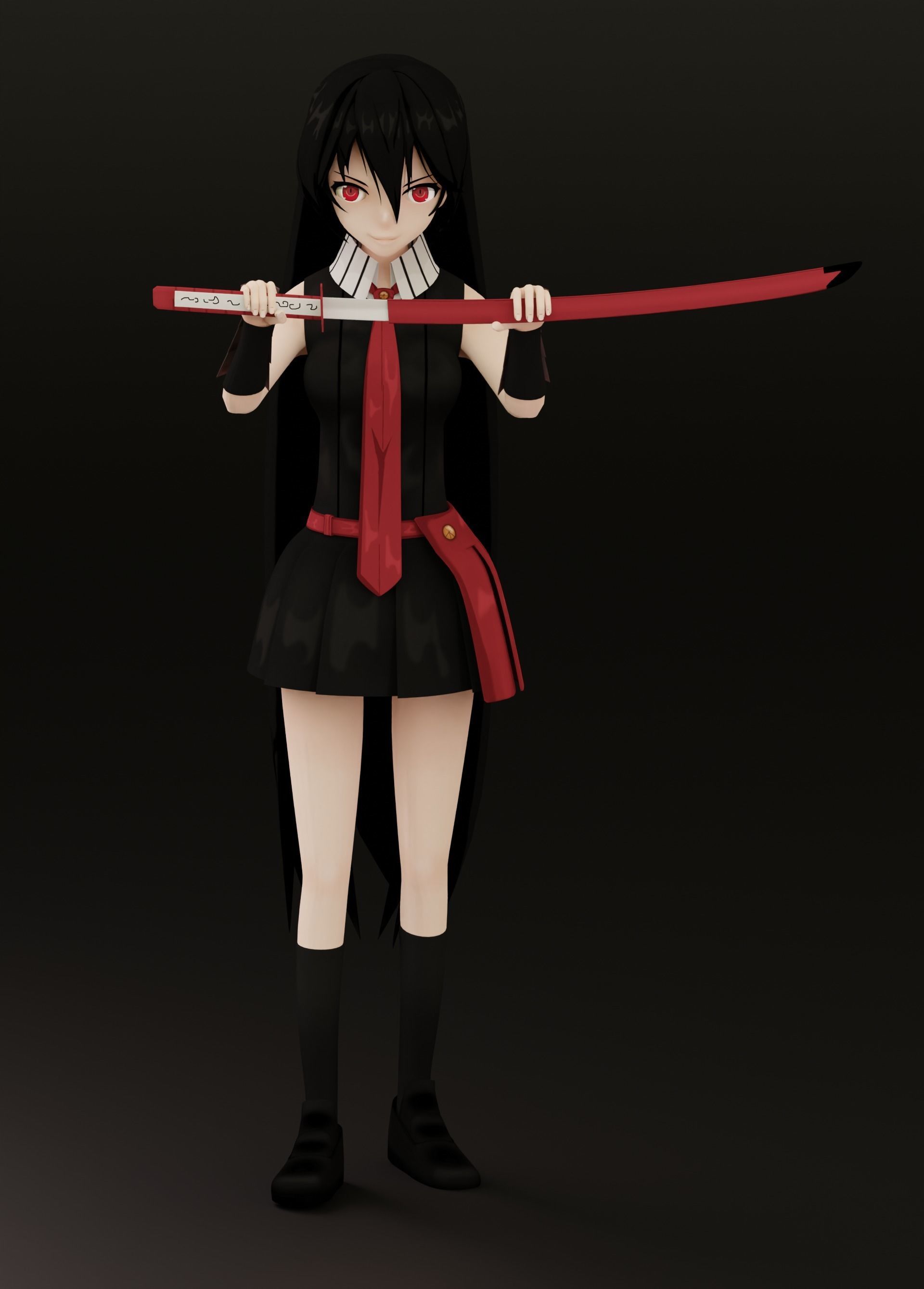 Akame Anime Female - Akame Ga Kill Low-poly 3D model_6