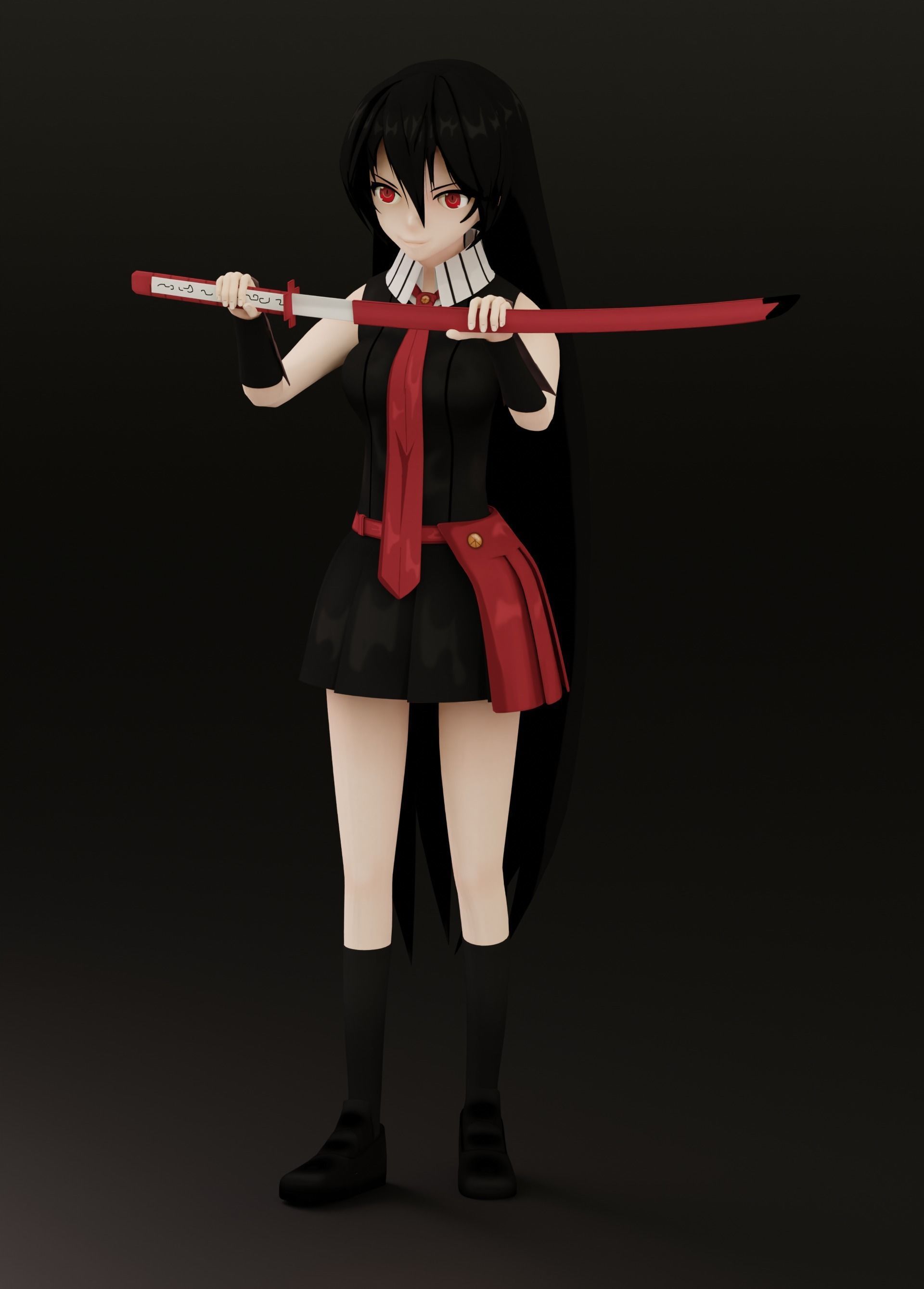 Akame Anime Female - Akame Ga Kill Low-poly 3D model_4