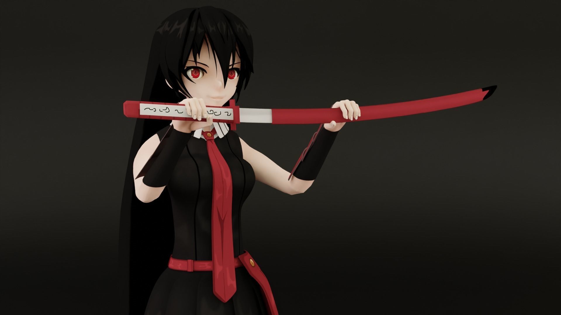 Akame Anime Female - Akame Ga Kill Low-poly 3D model_1