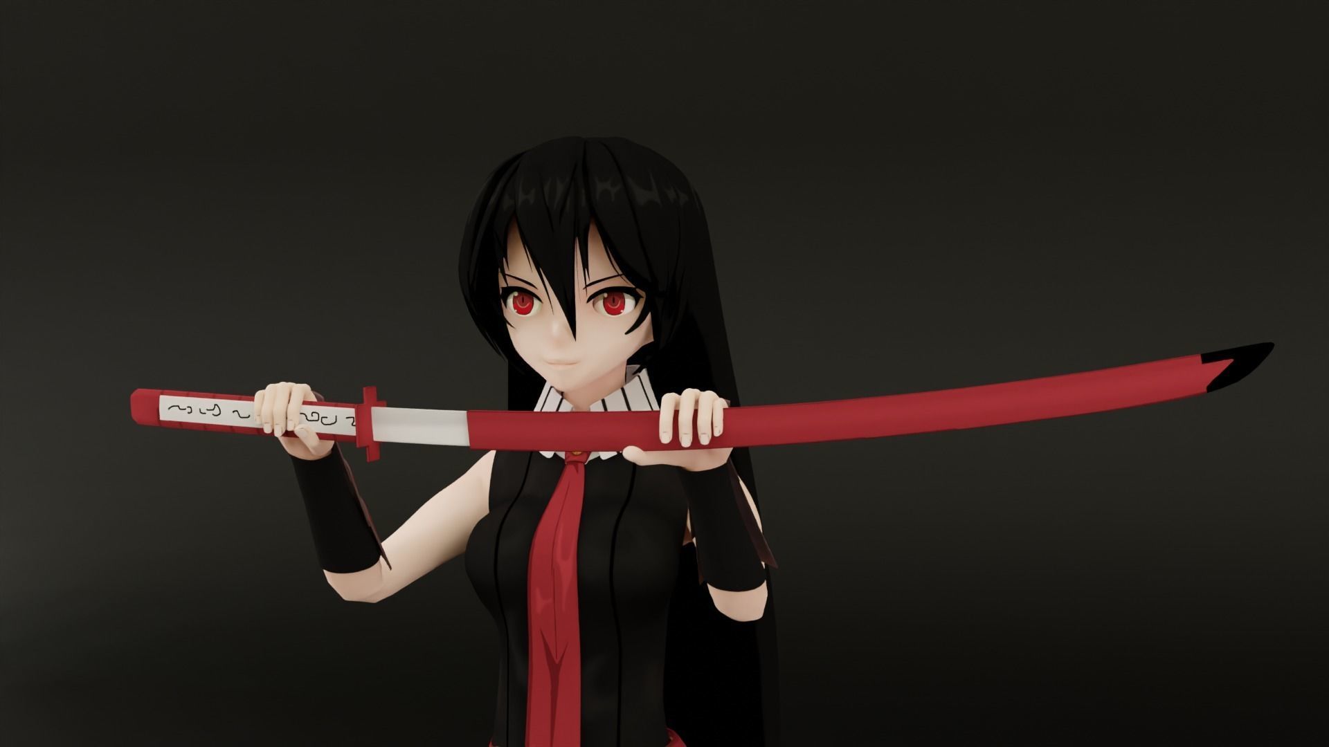 Akame Anime Female - Akame Ga Kill Low-poly 3D model_2