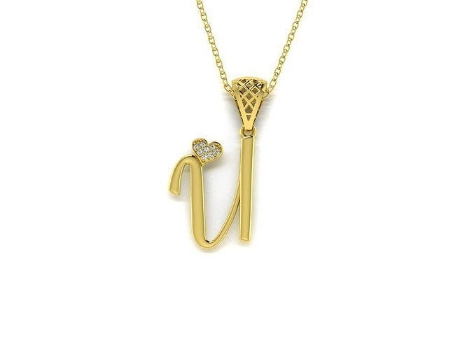 Diamond Alphabet Pendant Heart Letter U 3D print model