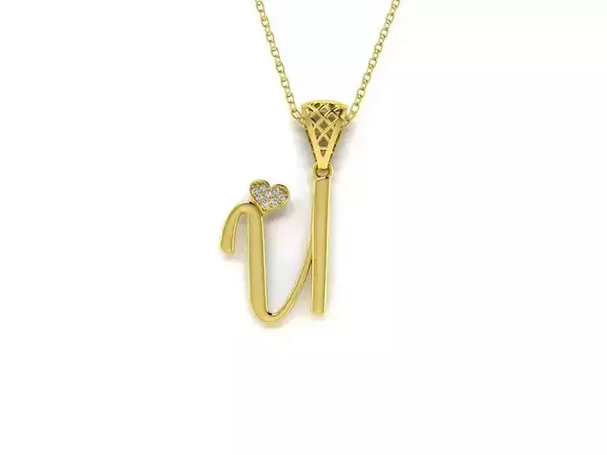 Diamond Alphabet Pendant Heart Letter U