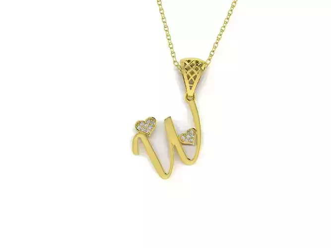 Diamond Alphabet Pendant Heart Letter W