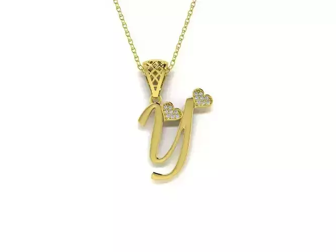 Diamond Alphabet Pendant Heart Letter Y