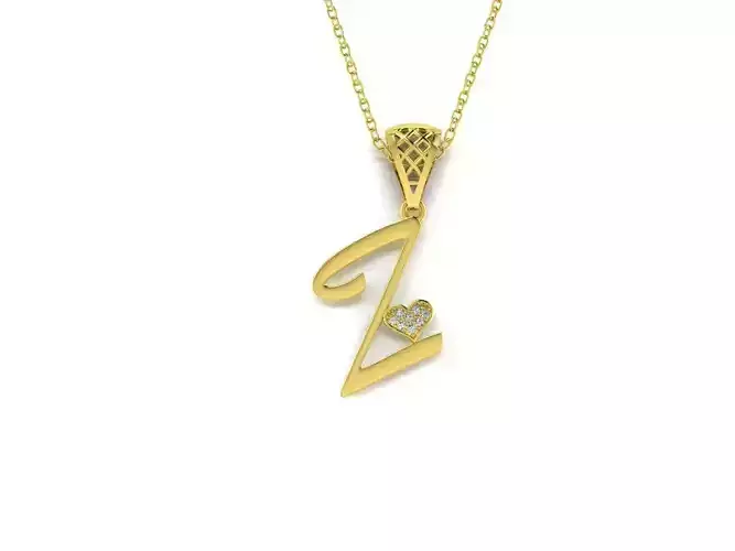 Diamond Alphabet Pendant Heart Letter Z