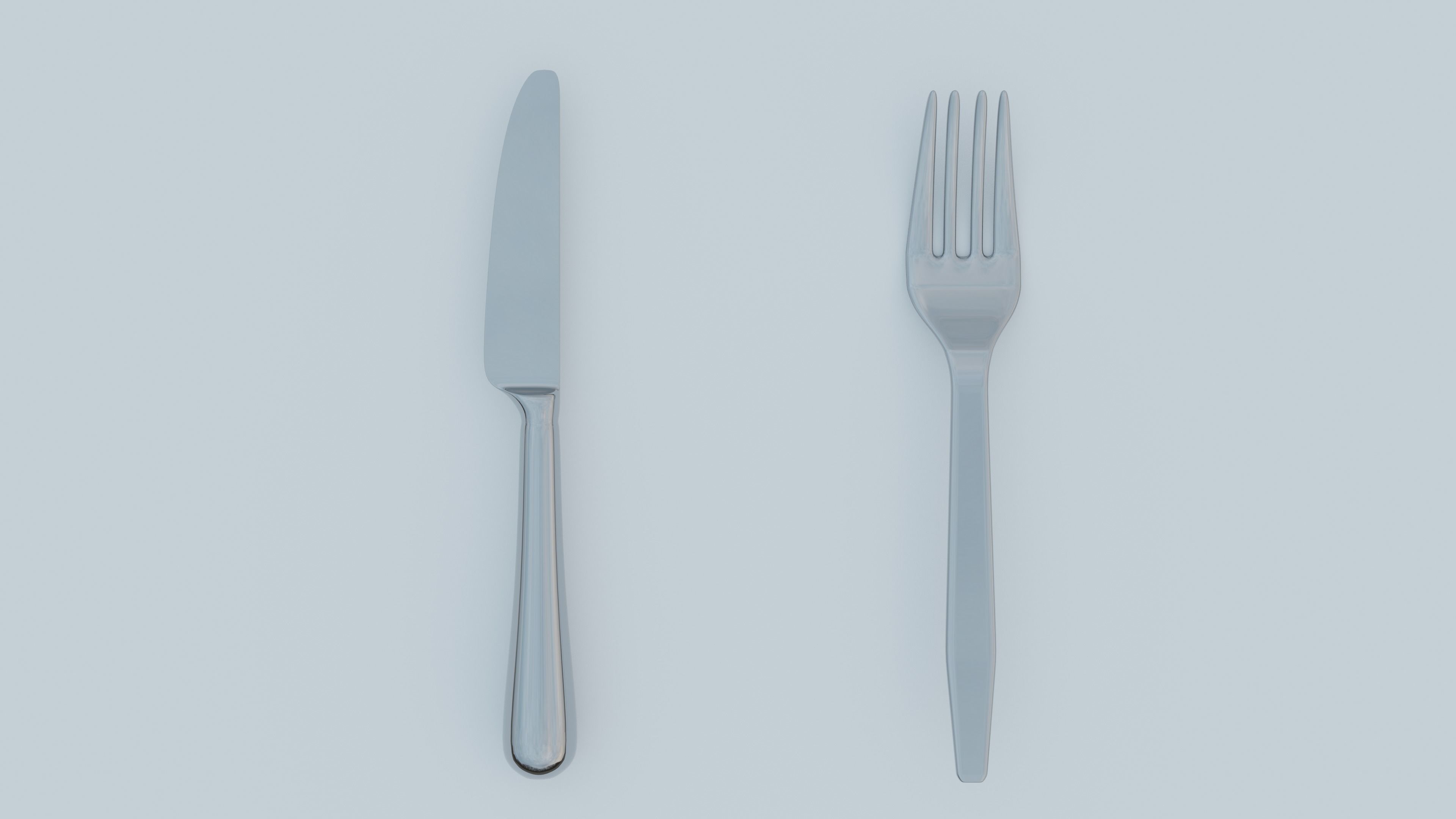 Fork and knife Low-poly 3D model_3