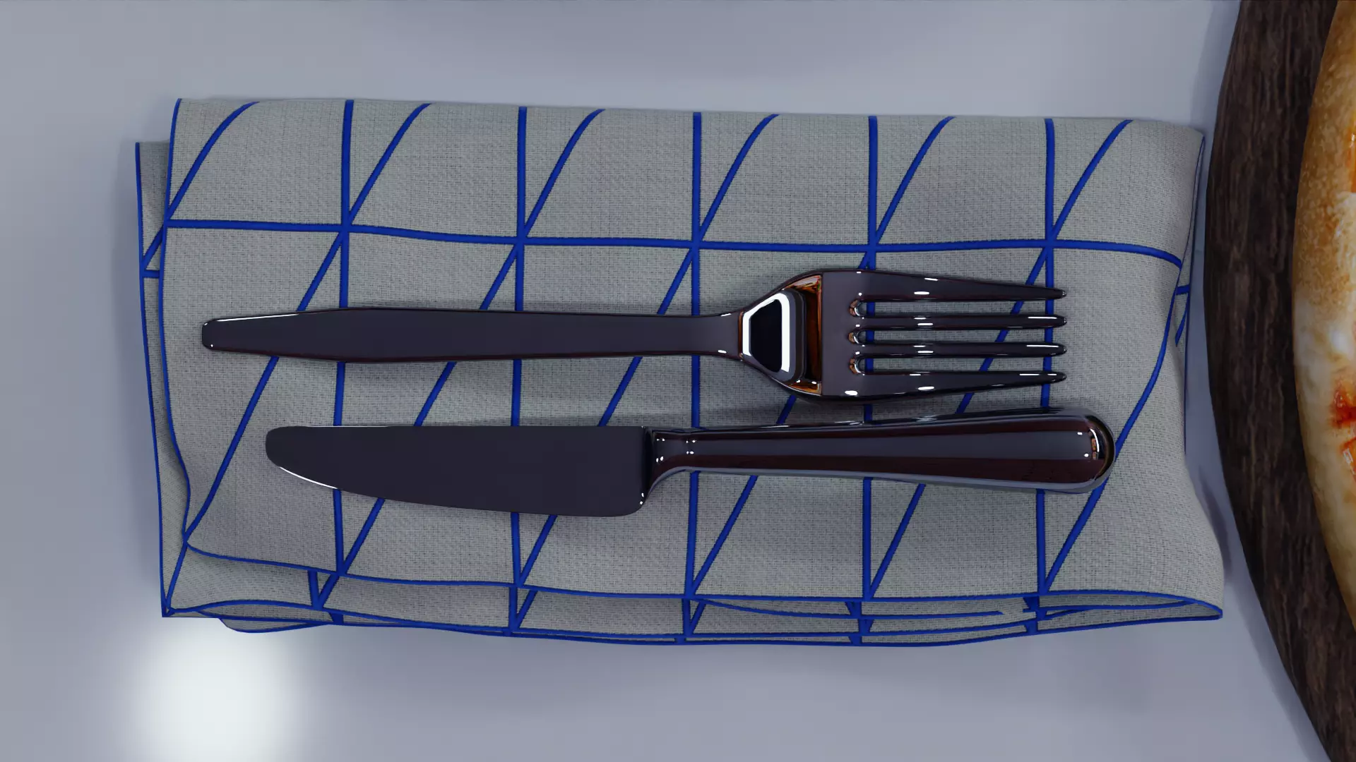 Fork and knife Low-poly 3D model_0