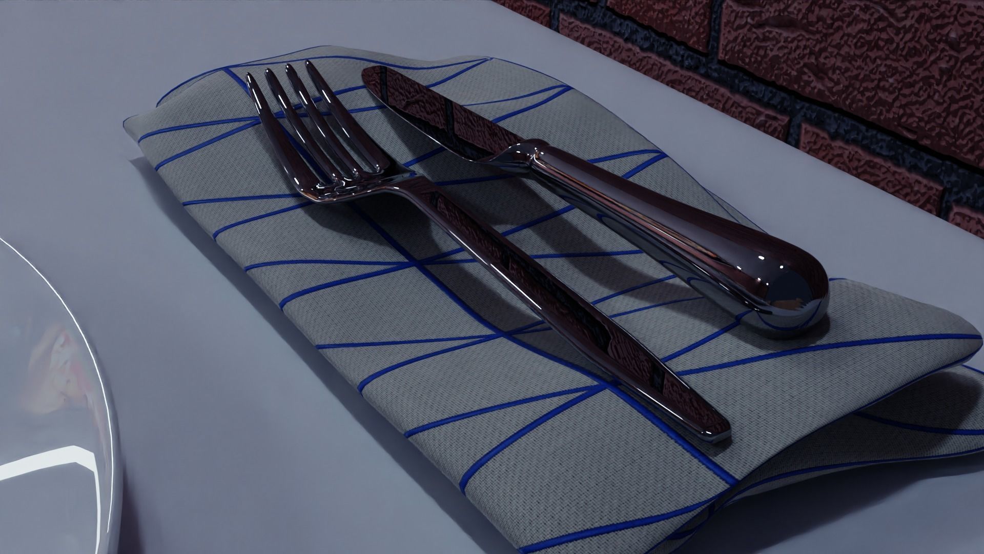 Fork and knife Low-poly 3D model_7
