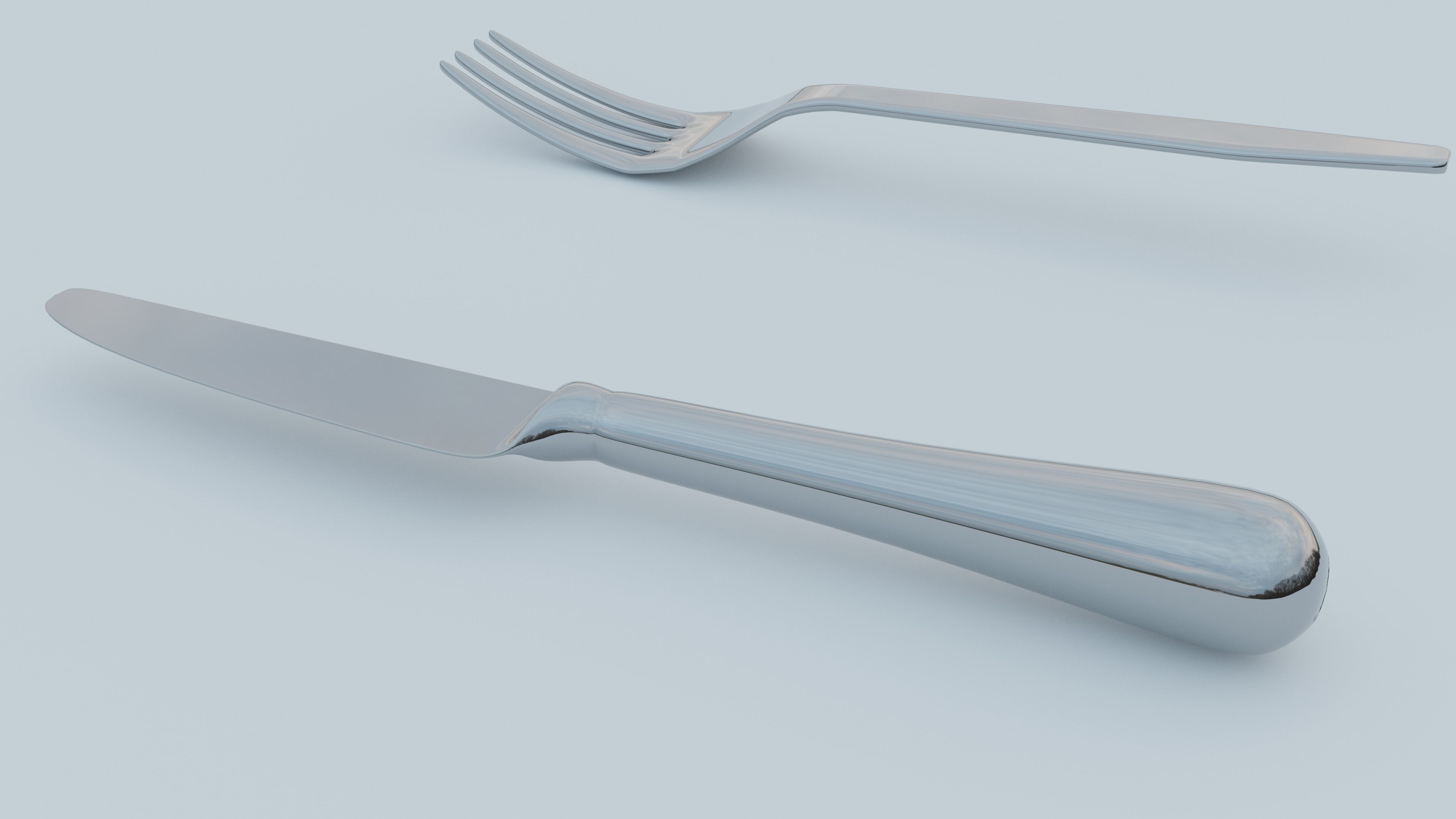 Fork and knife Low-poly 3D model_4