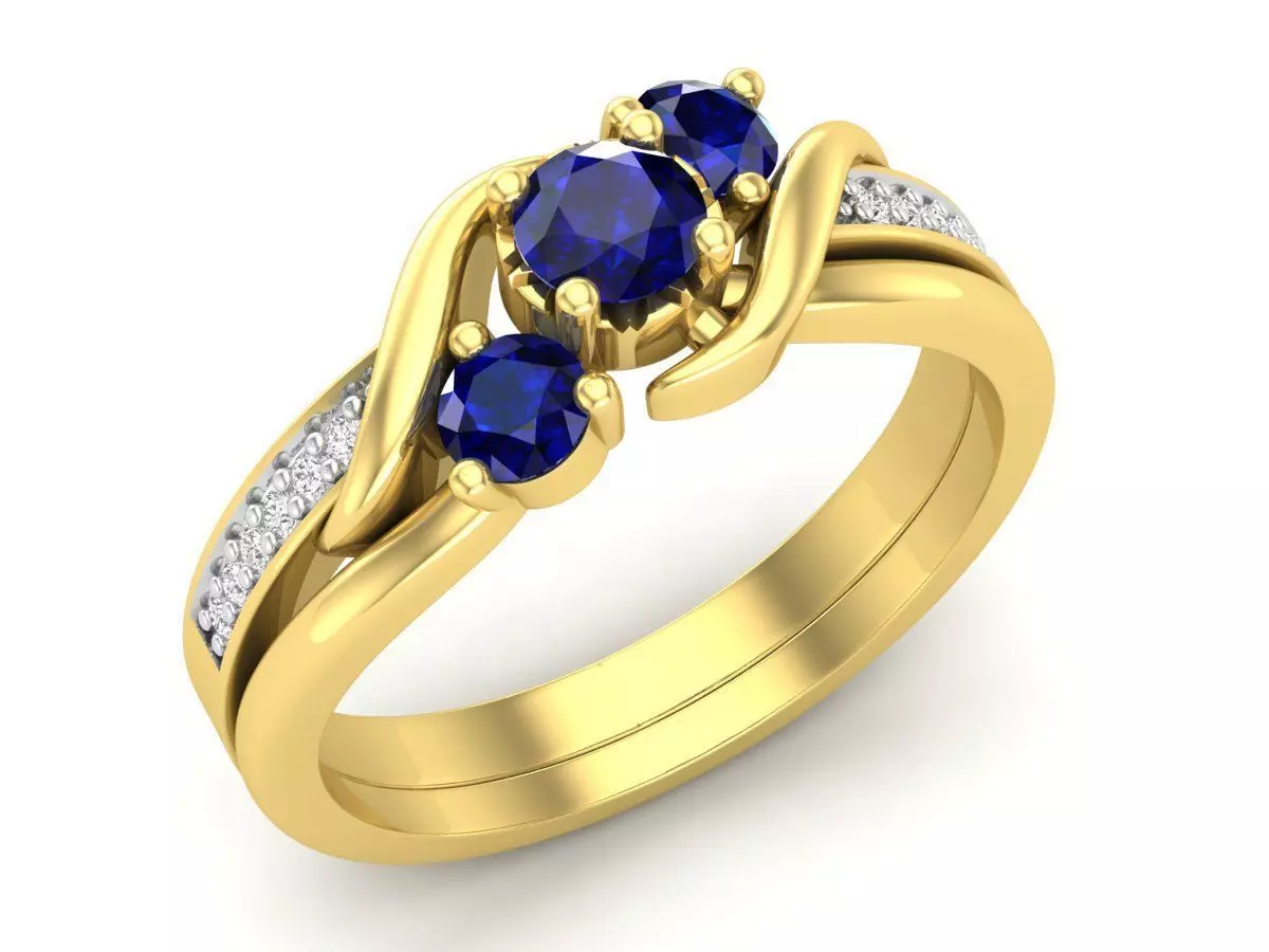 Three Stone Engagement Rings and band for womans 3D print model