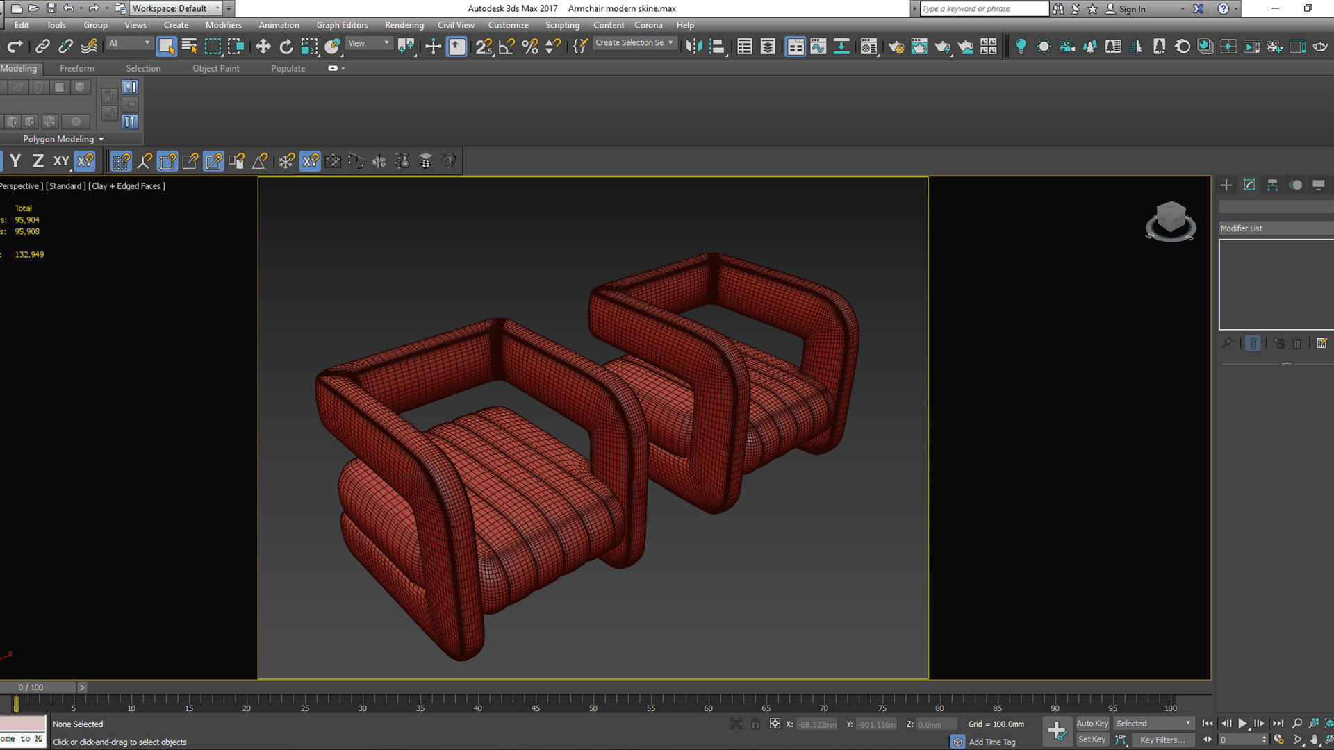Armchair leather lounge chair Low-poly 3D model_7