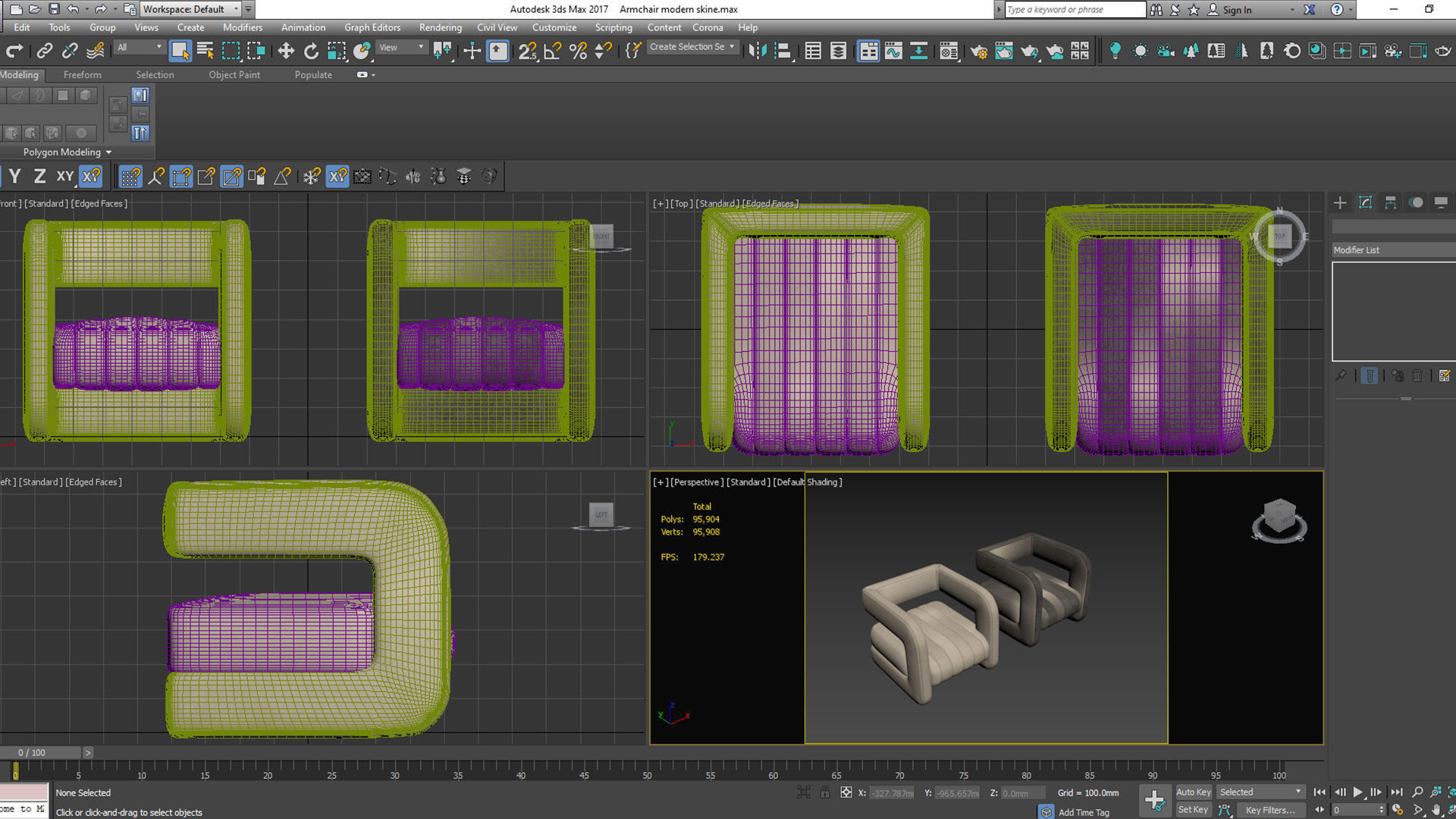 Armchair leather lounge chair Low-poly 3D model_8