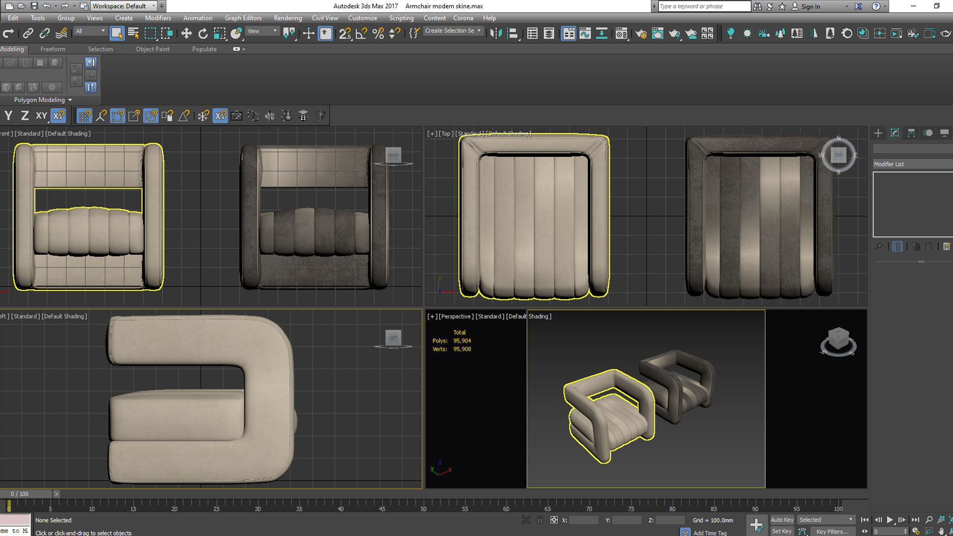 Armchair leather lounge chair Low-poly 3D model_9