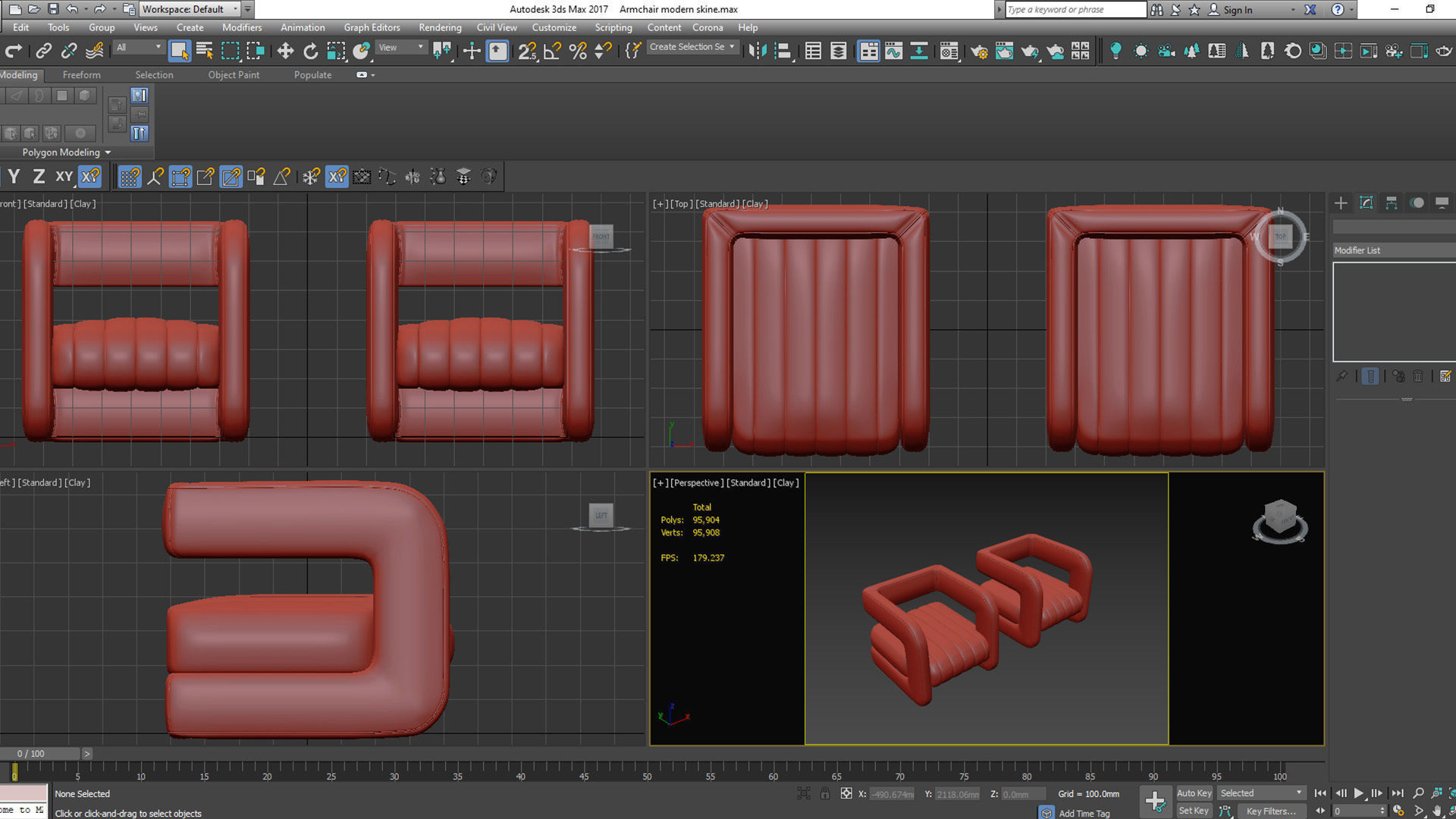 Armchair leather lounge chair Low-poly 3D model_10