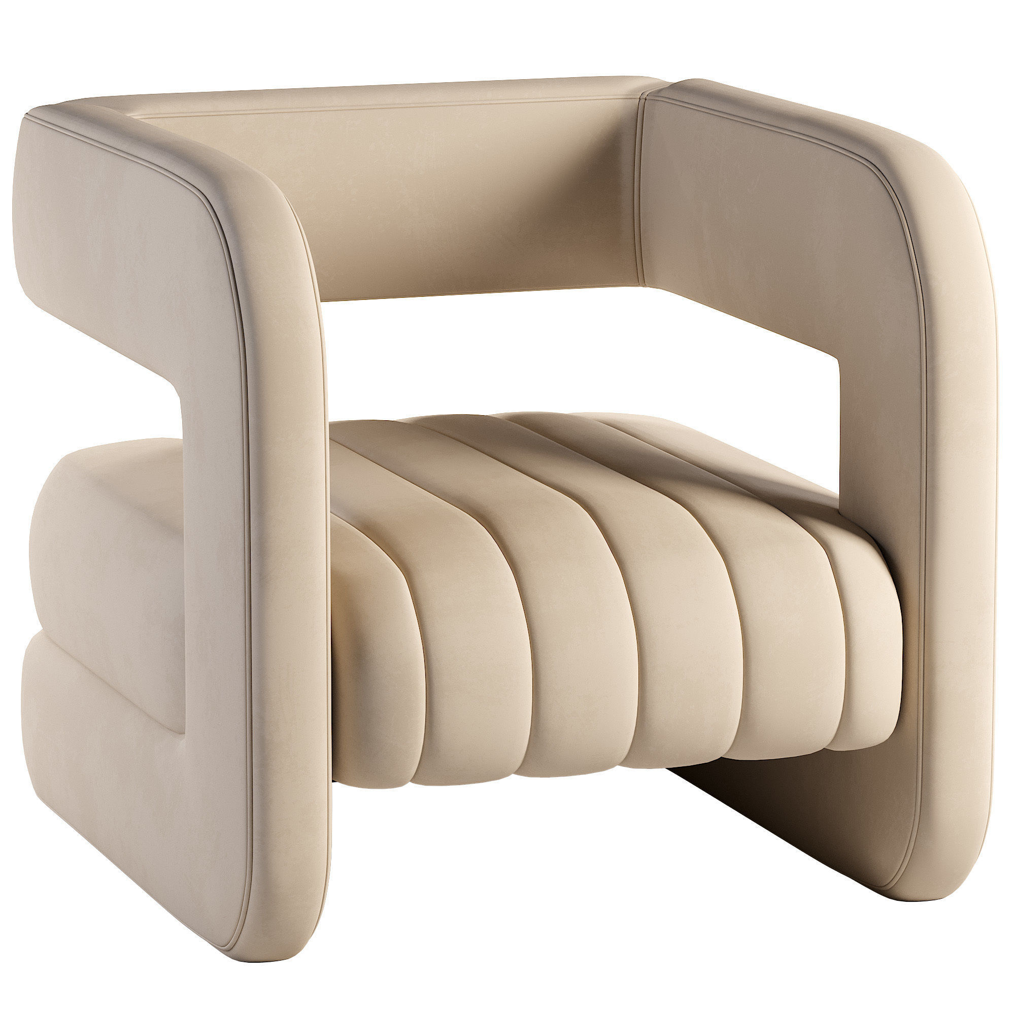 Armchair leather lounge chair Low-poly 3D model_1