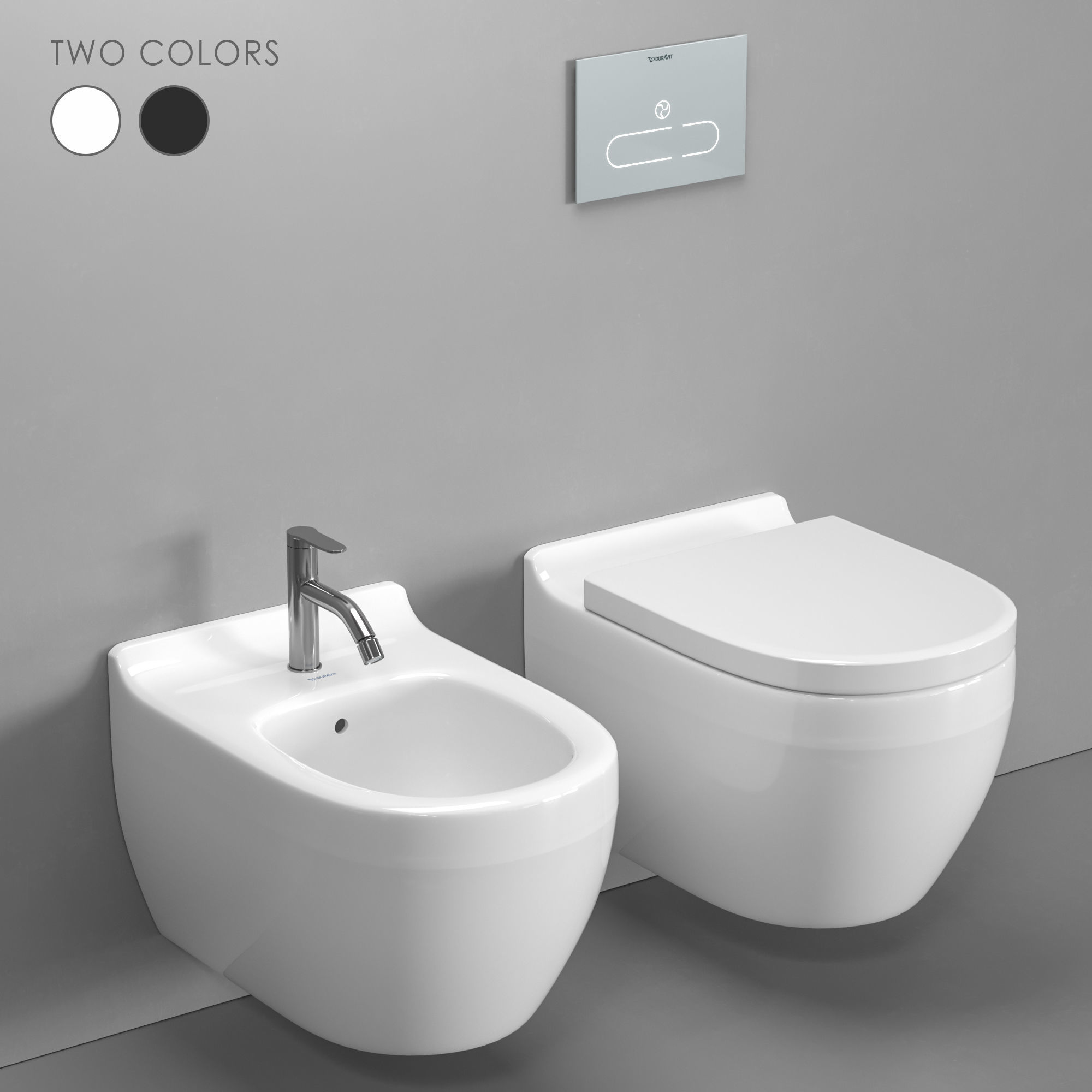 3D model Duravit Starck 3 wallhung toilet and bidet VR / AR / lowpoly