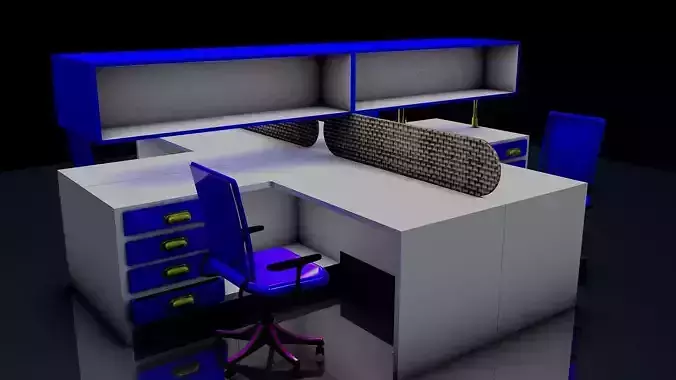 WORKSTATION desk with two chairs and cabinet 3D model