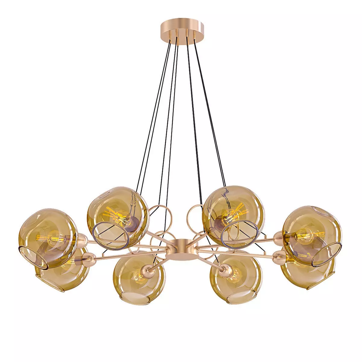 AMBER brass chandelier with glass shades 3D model