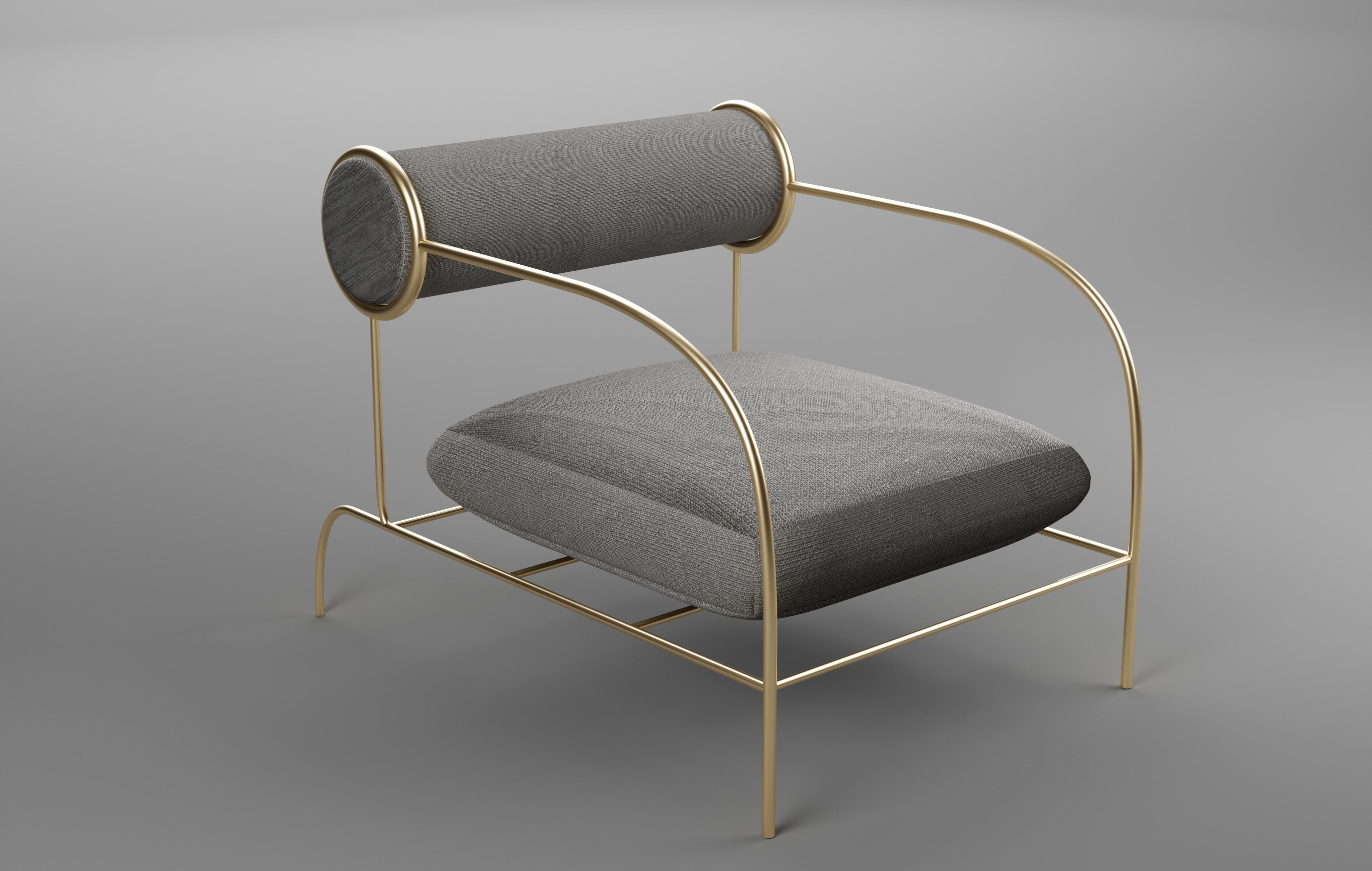 Chair with gold frame and fabric 3D model_4