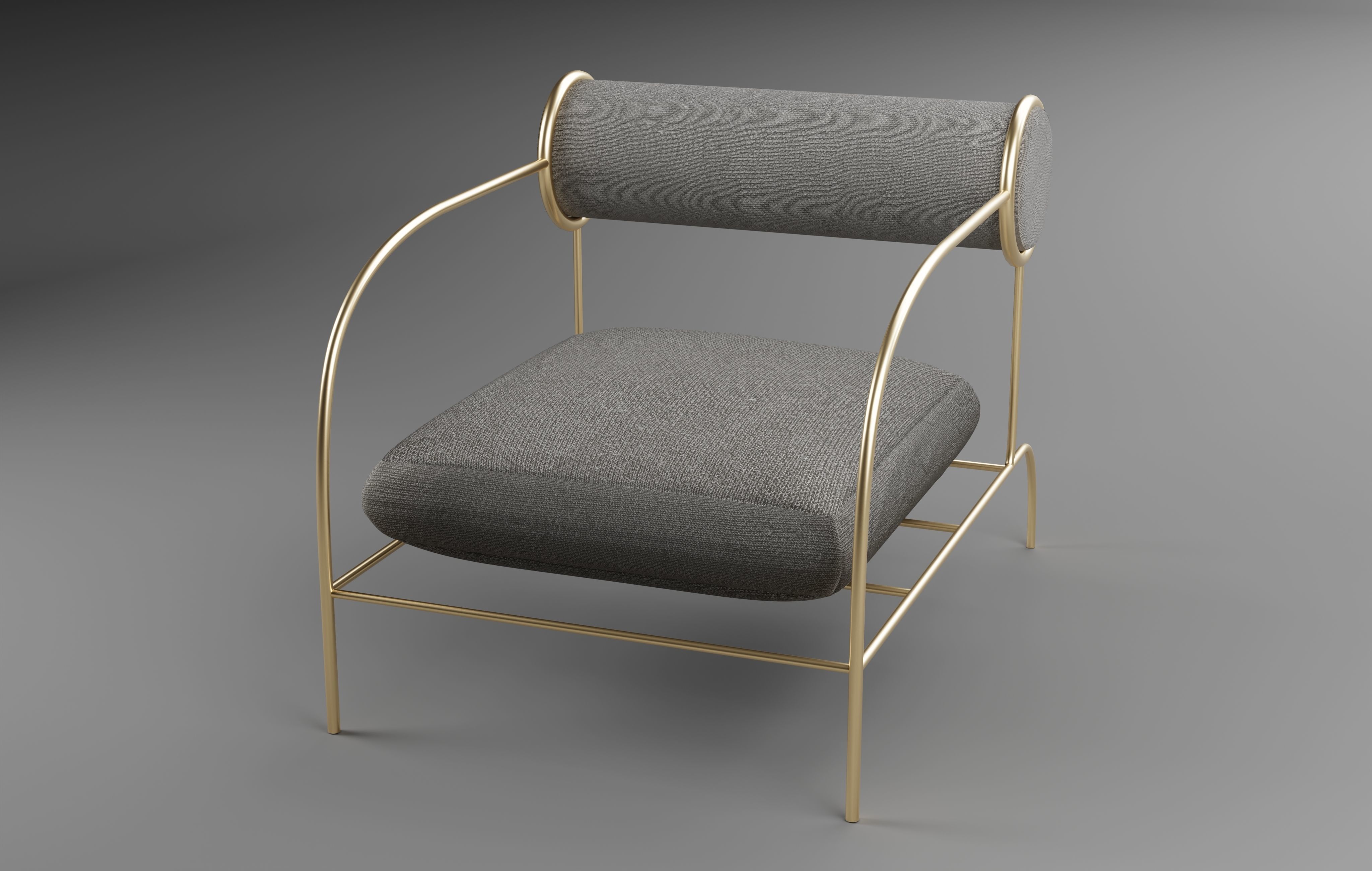 Chair with gold frame and fabric 3D model_2