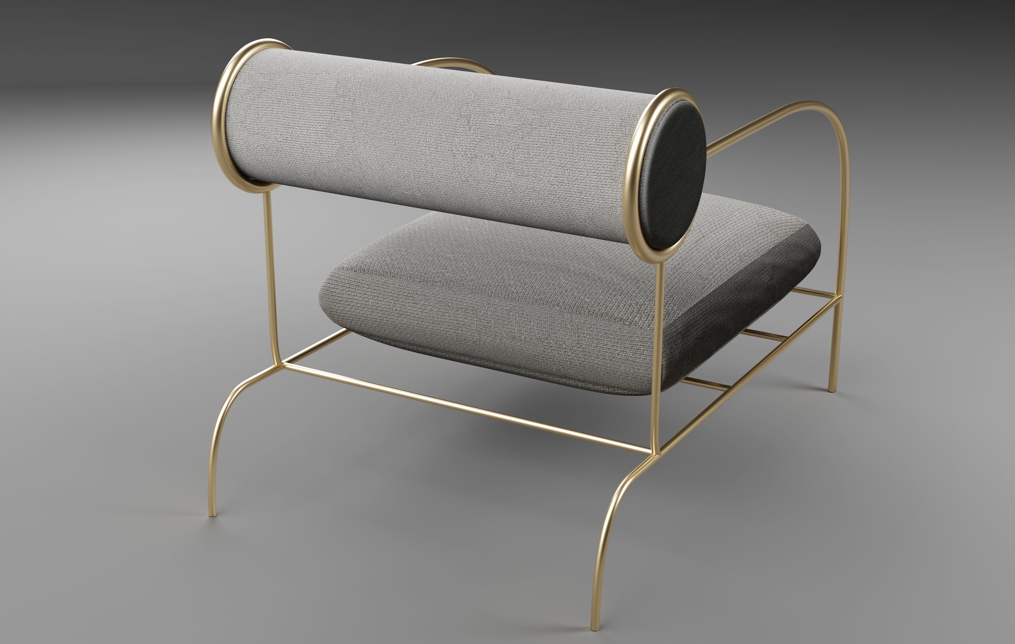 Chair with gold frame and fabric 3D model_3