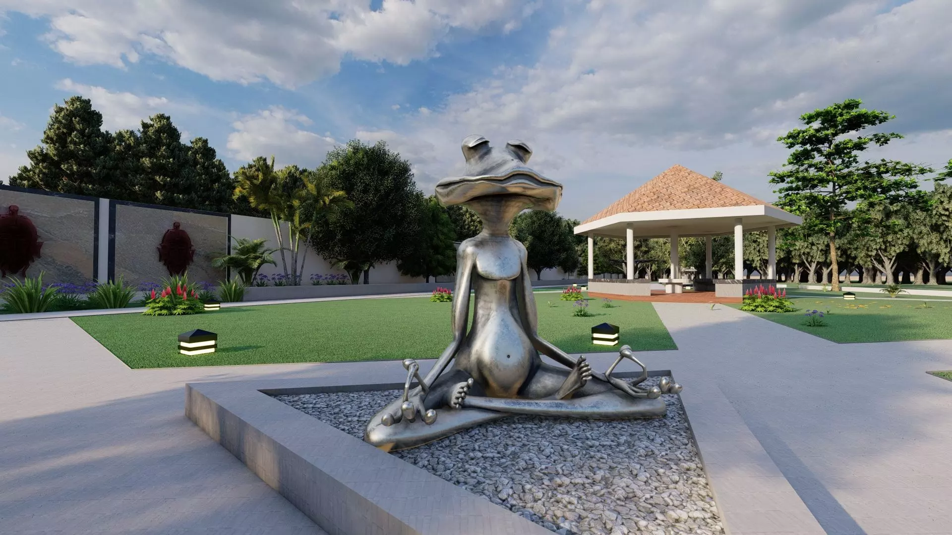 LANDSCAPE statue of frog in park Free low-poly 3D model