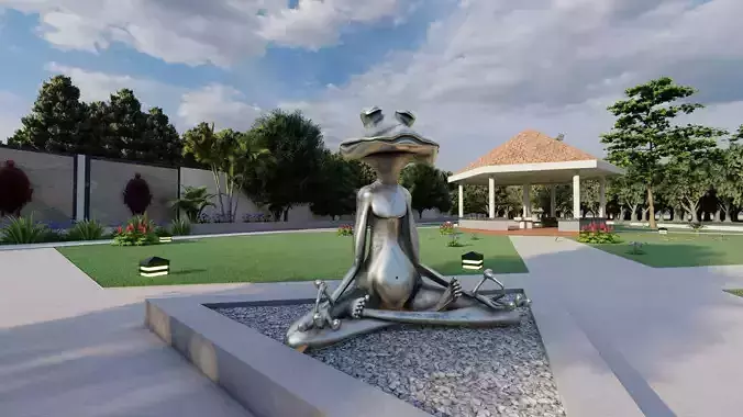 LANDSCAPE statue of frog in park