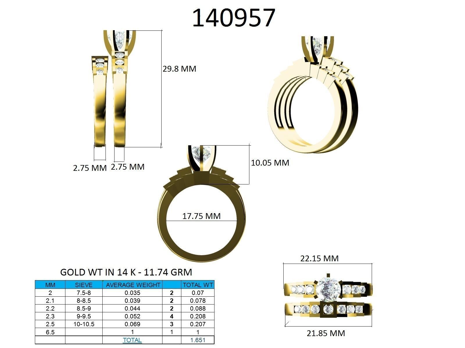 Solitaire Ring with Band - 140957 3D print model_12