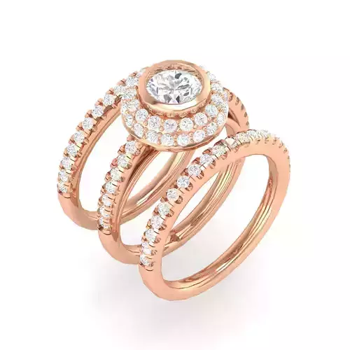 Solitaire Halo Ring with double band - 140091