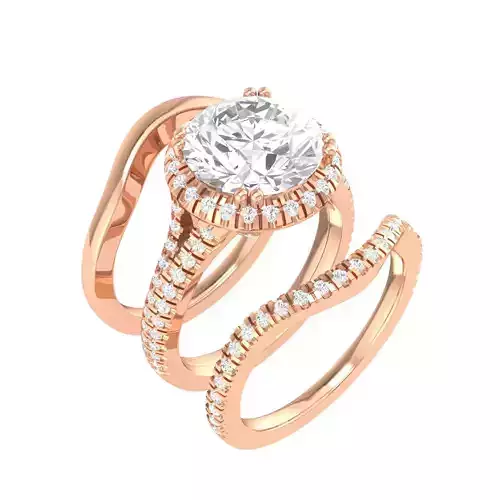 Solitaire Halo Ring with double band - 140022