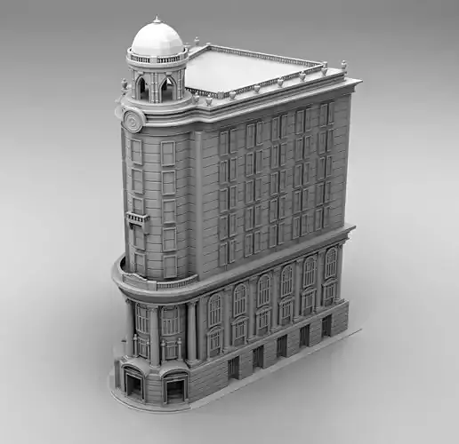 Hotel building with clock tower 3D print model