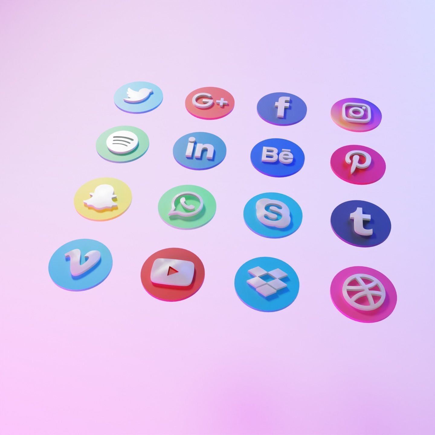 Social Media Platforms Icons 3D model_3