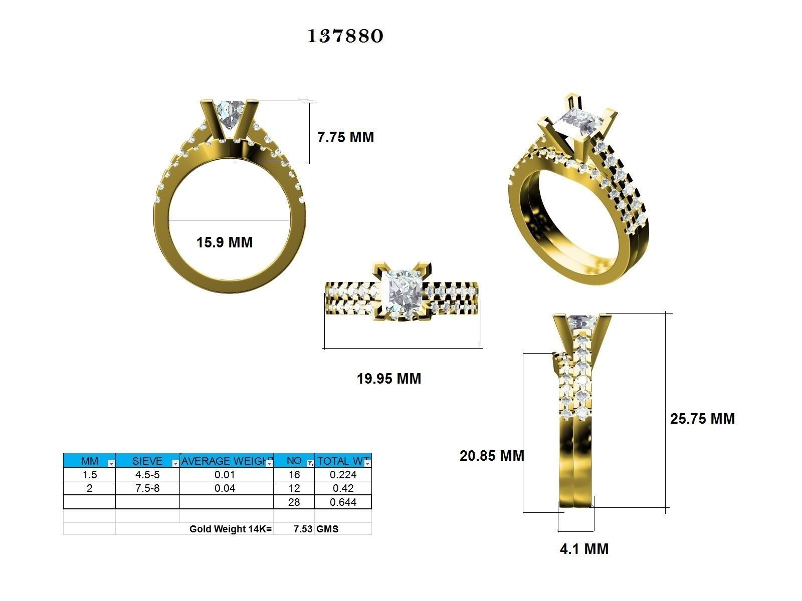 Solitaire Ring with Band - 137880 3D print model_12