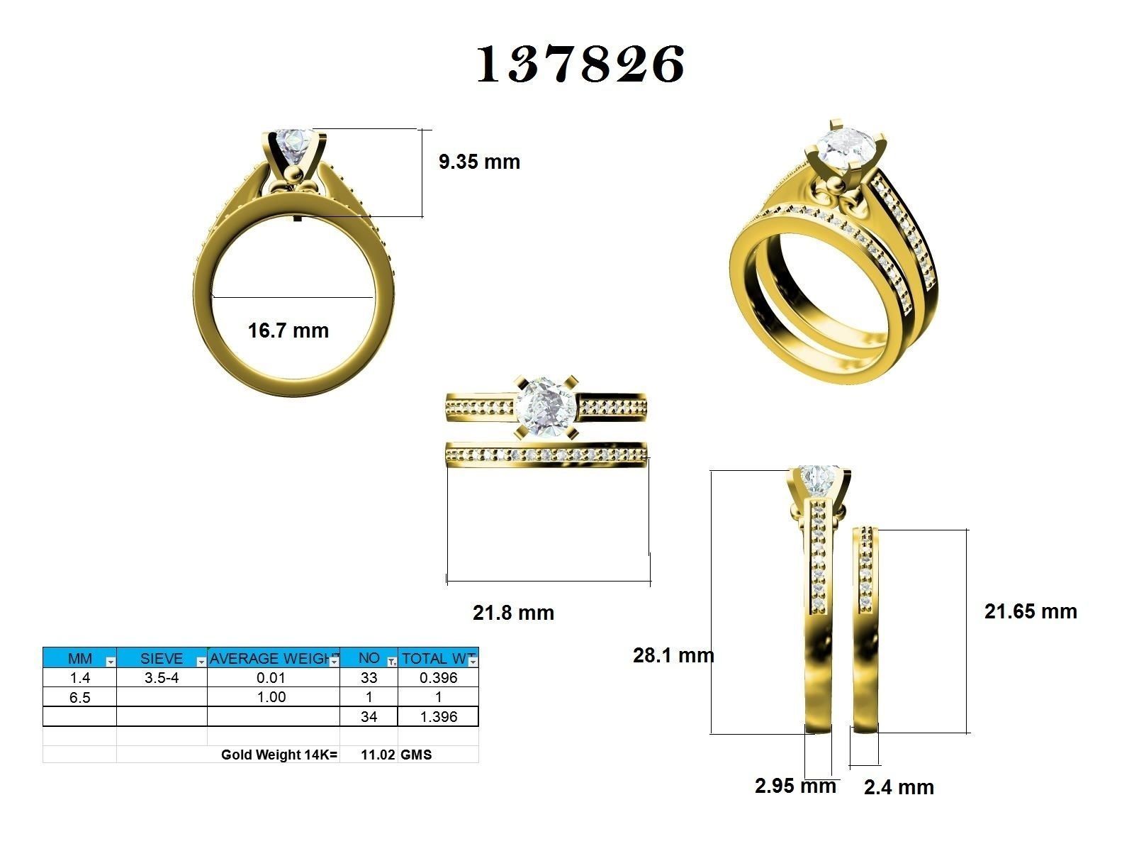 Solitaire Ring with Band - 137826 3D print model_12