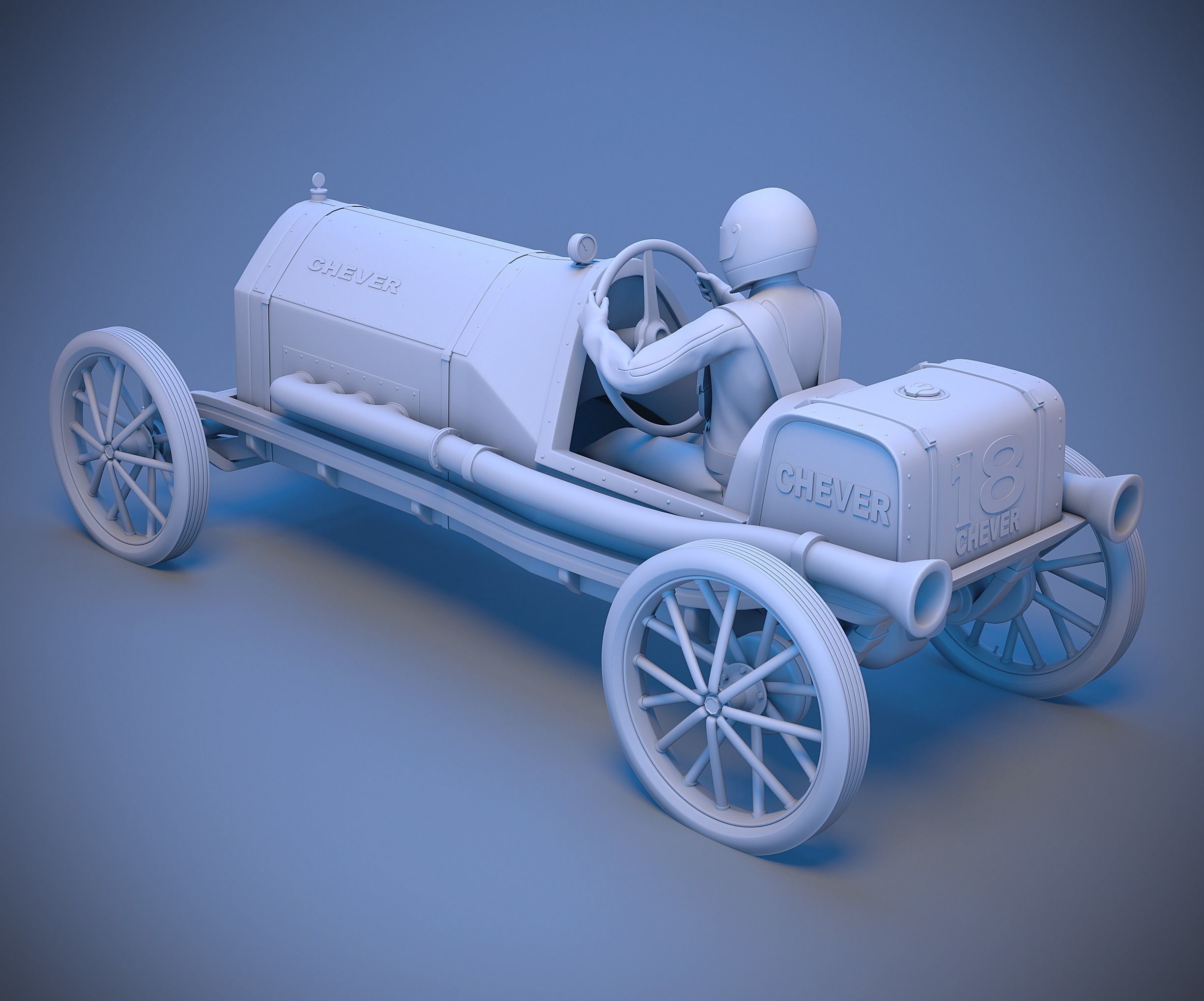 Car with driver 3D print model_1