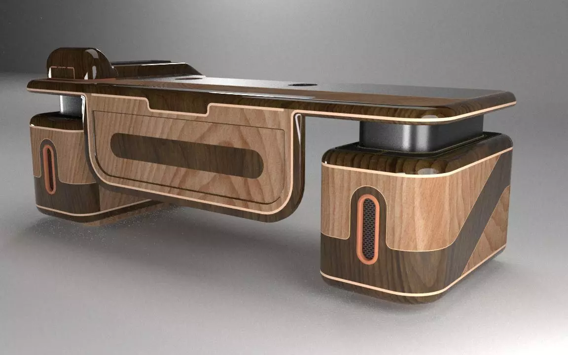 luxury high tech desk 3D model_0