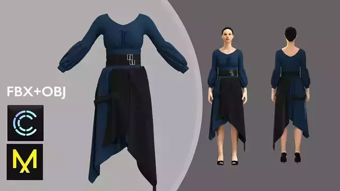 Woman Dress Marvelous Designer OBJ FBX  3D model