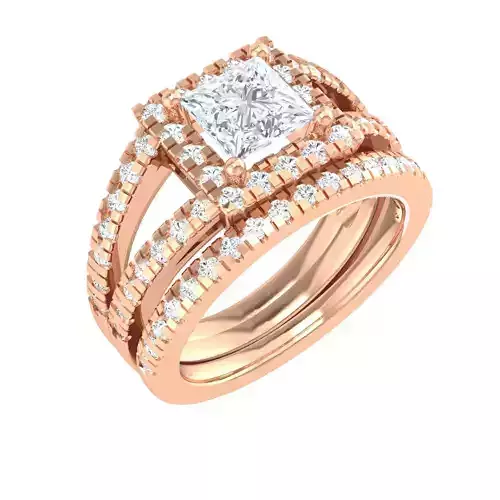 Solitaire Halo Ring with Band - 137551