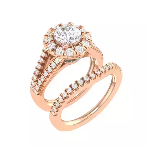 Solitaire Halo Ring with Band - 137539